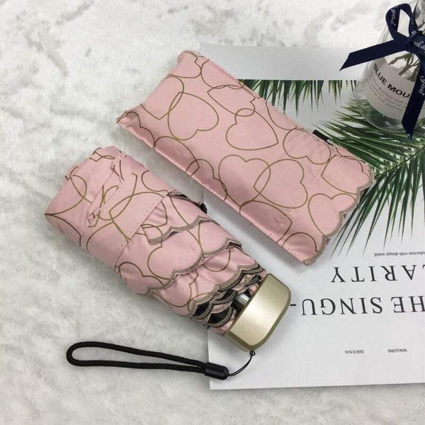 Planet Gates 100004777 pink Pocket Mini Umbrella Small Five Compact Folding Umbrella With Love Style Style Of The Sun/rain Female Parasols