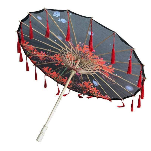 Planet Gates 100004777 red black umbrella Silk Cloth Lace Umbrella Women Costume Photography Props Tasseled Umbrella Yarned Chinese Classical Oil-paper Umbrella Parasol
