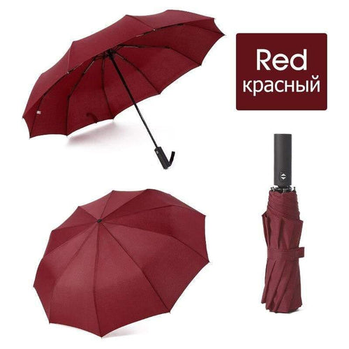 Planet Gates 100004777 Red Strong Wind Resistant 12K  Automatic Umbrella  Rain Women Windproof 3Folding Long Handle  Men Business Outdoor Travel  Umbrella