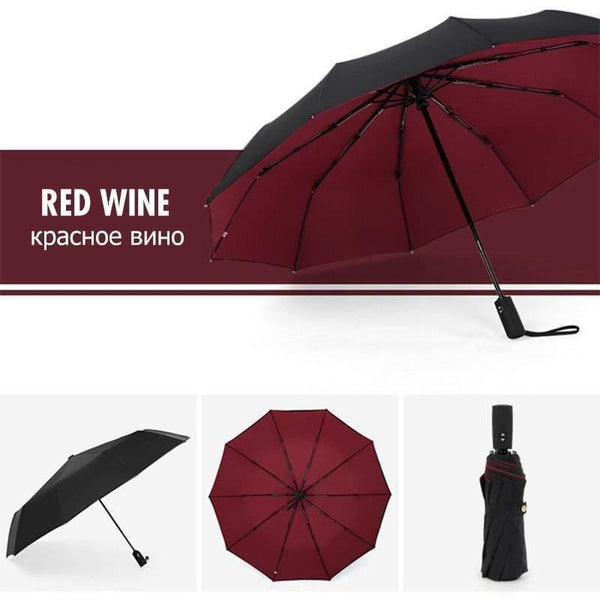 Planet Gates 100004777 Redwine Windproof Automatic Double Umbrella Rain Women 3Fold Female Male 10 Bone Car Luxury Large Business Umbrellas Men Gift Parasol