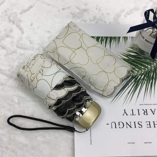 Planet Gates 100004777 rice  white Pocket Mini Umbrella Small Five Compact Folding Umbrella With Love Style Style Of The Sun/rain Female Parasols