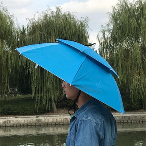Planet Gates 100004777 sky blue Creative Portable Fishing Hats Double Folding Rainy Umbrella Anti-UV Rainproof Sun Protection Fishing Cap Umbrellas YS014