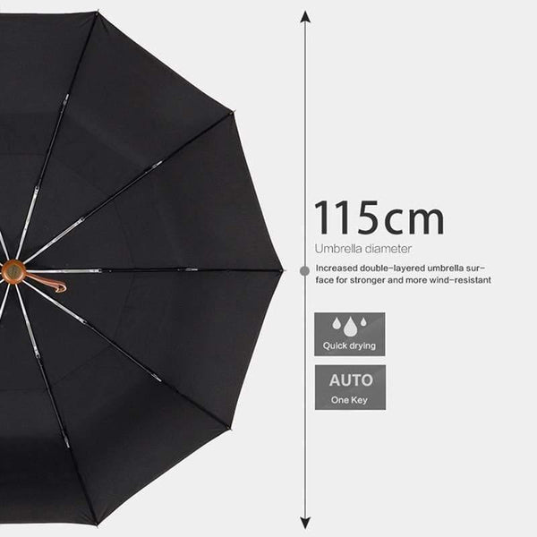 Planet Gates 100004777 Umbrella Men Business Style 115cm Automatic Umbrella Rain Double Layer 10K Windproof Large Golf Umbrellas Wooden