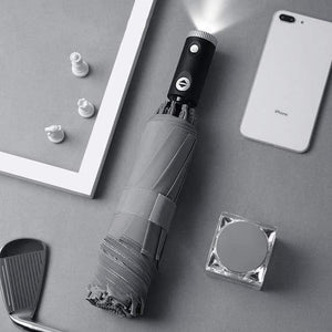 Planet Gates 100004777 White Automatic Umbrella With Reflective Stripe Reverse Led Light Umbrella Three Folding Inverted 10 Ribs Windproof Umbrellas Travel