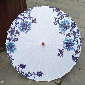 Planet Gates 100004777 white blue 7 Silk Women Umbrella Japanese Cherry Blossoms Silk  Ancient Dance Umbrella Decorative Umbrella Chinese Style Oil Paper Umbrella