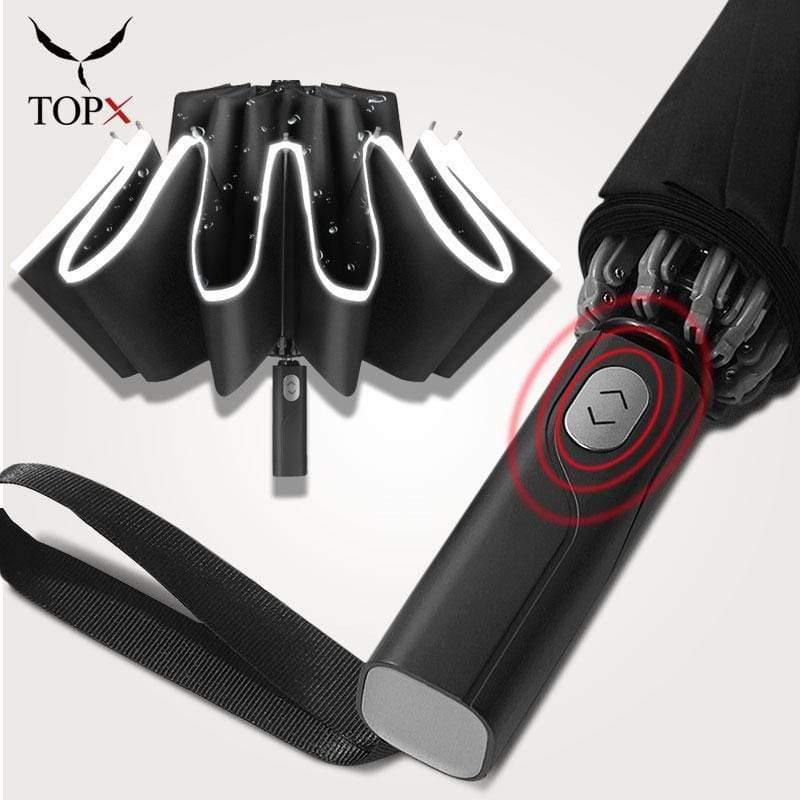 Planet Gates 100004777 Windproof Reverse Automatic 3Folding Umbrella Rain For Men Women 10 Ribs Reflective Stripe Portable Female Umbrella Male Parasol
