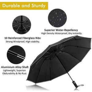 Planet Gates 100004777 Windproof Reverse Automatic 3Folding Umbrella Rain For Men Women 10 Ribs Reflective Stripe Portable Female Umbrella Male Parasol