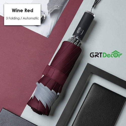Planet Gates 100004777 Wine Red Automatic Folding Reverse Umbrellas For Men Women Travel Rain Umbrellas Windproof Business 10Rib Parapluie Inverted Sun Umbrella