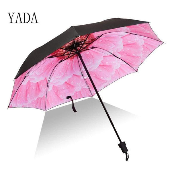 Planet Gates 100004777 YADA 2020 INS Design Pink Flowers Rainy Umbrella Folding Anti-UV Rainproof Umbrellas Parasol Sun Protection Umbrella YD200067
