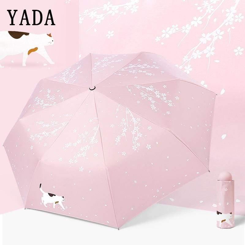 Planet Gates 100004777 YADA Custom Cherry Blossoms Flower Umbrella Rain Women uv Charm Animal Cat Umbrella For Womens Windproof Folding Umbrellas YS819