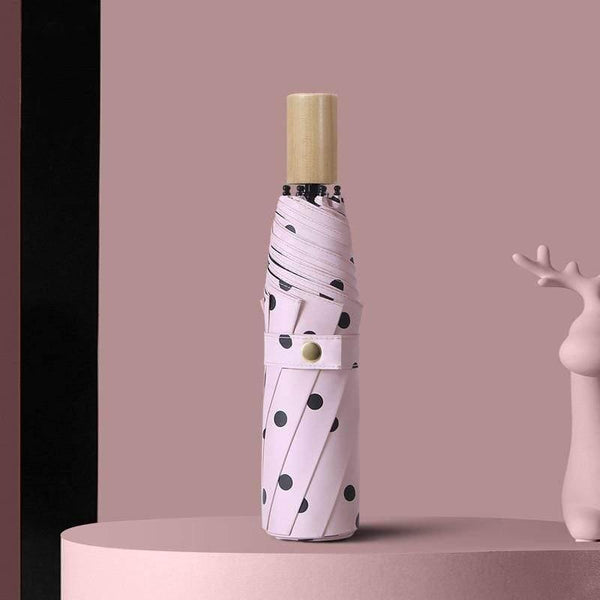 Planet Gates 100004777 YS200056PK Folding Black Dot Umbrellas Charms Rain Uv Round Point Umbrella For Womens Windproof Umbrellas YS200056