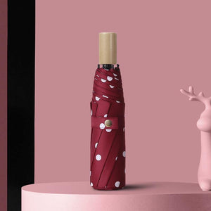 Planet Gates 100004777 YS200056RD Folding Black Dot Umbrellas Charms Rain Uv Round Point Umbrella For Womens Windproof Umbrellas YS200056