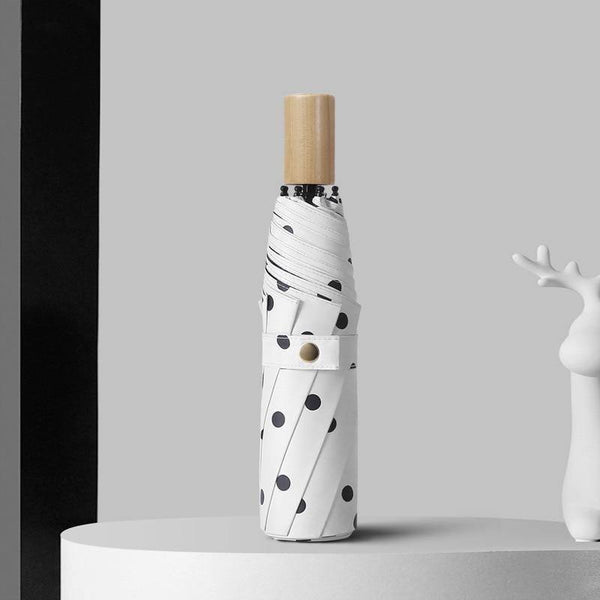 Planet Gates 100004777 YS200056WH Folding Black Dot Umbrellas Charms Rain Uv Round Point Umbrella For Womens Windproof Umbrellas YS200056