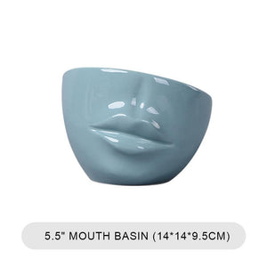 Planet Gates 100005865 blue Flower Pot Home Decoration Creative Human Face Mouth Ceramic Art Flower Pot Home Green Plant Succulent Flower Decoration Vase