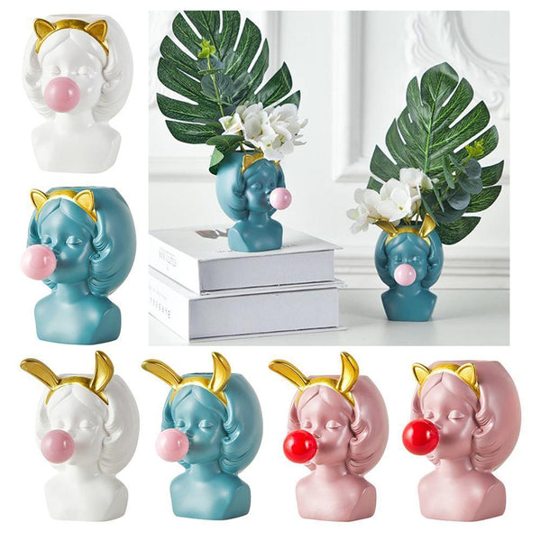 Planet Gates 100005865 Cute Girl Blowing Bubbles Succulent Planters Vinyl Flower Pot For Home Tabletop Decor, Various Styles Available