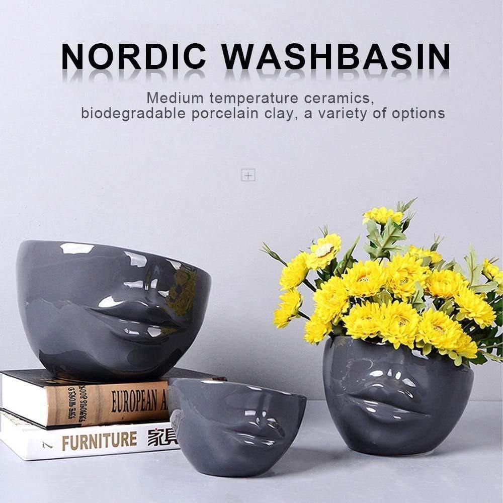Planet Gates 100005865 Flower Pot Home Decoration Creative Human Face Mouth Ceramic Art Flower Pot Home Green Plant Succulent Flower Decoration Vase