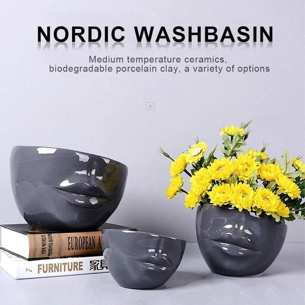 Planet Gates 100005865 Flower Pot Home Decoration Creative Human Face Mouth Ceramic Art Flower Pot Home Green Plant Succulent Flower Decoration Vase