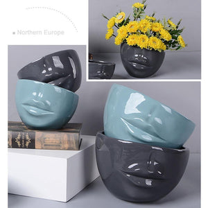 Planet Gates 100005865 Flower Pot Home Decoration Creative Human Face Mouth Ceramic Art Flower Pot Home Green Plant Succulent Flower Decoration Vase