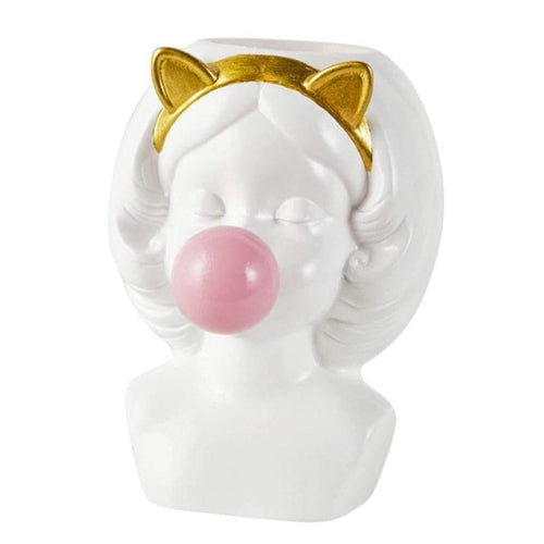 Planet Gates 100005865 White with Cat Ears Cute Girl Blowing Bubbles Succulent Planters Vinyl Flower Pot For Home Tabletop Decor, Various Styles Available