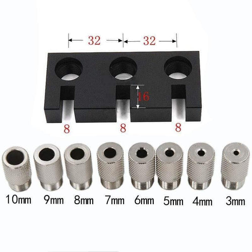 Planet Gates 100007505 1set 3/4/5/6/7/8/9/10mm Drill Bit 3 In 1 Log Tenon Hole Punch Locator Jig Woodworking Hole Opener DIY Tools