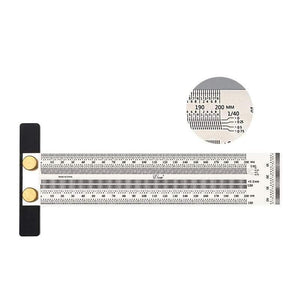 Planet Gates 100007505 200mm Woodworking Scribe 180-400mm T-type Ruler Hole Scribing ruler crossed-out tool Line Drawing Marking Gauge DIY Measuring Tool