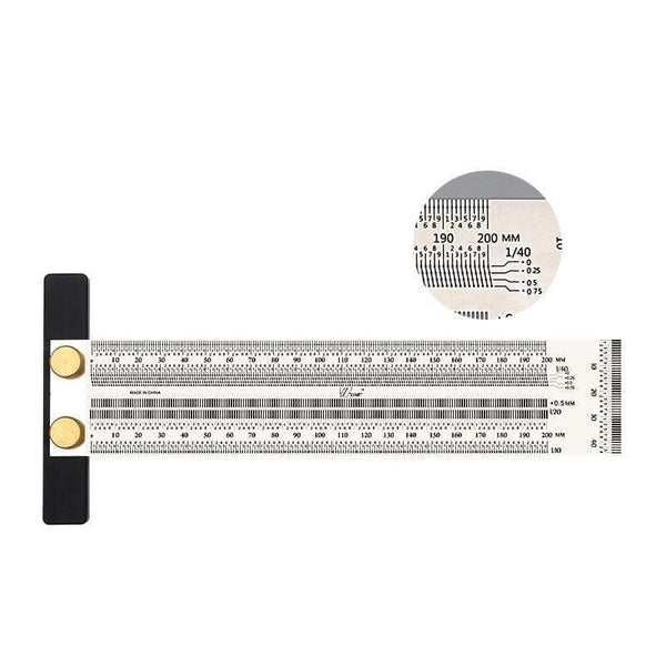 Planet Gates 100007505 200mm Woodworking Scribe 180-400mm T-type Ruler Hole Scribing ruler crossed-out tool Line Drawing Marking Gauge DIY Measuring Tool