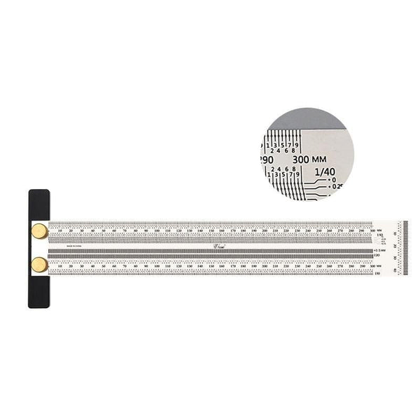 Planet Gates 100007505 300mm Woodworking Scribe 180-400mm T-type Ruler Hole Scribing ruler crossed-out tool Line Drawing Marking Gauge DIY Measuring Tool
