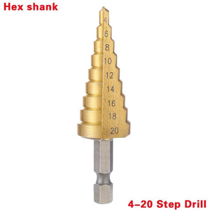 Planet Gates 100007505 4-20 Hex Shank 3pcs HSS Steel Titanium Step Drill Bit Hand Tool Sets 3-12 4-12 4-20 4-32mm Step Cone Cutt Woodworking Wood Metal Drill Bit Set