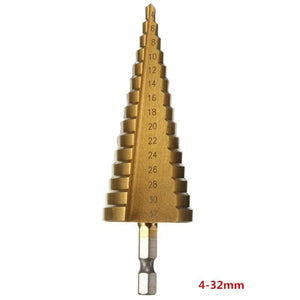 Planet Gates 100007505 4-32mm Multi-size HSS Steel Titanium Step Drill Bits 3-12/4-12/4-20/4-32mm Step Cone Cutting Tools Steel Wood Metal Drilling