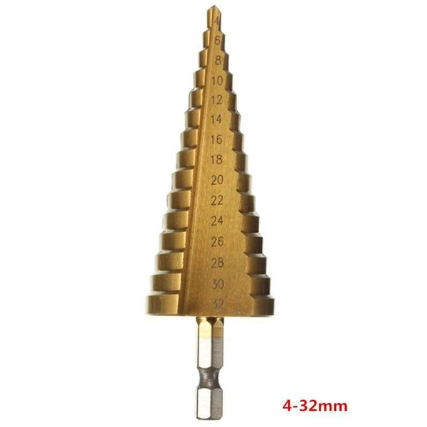 Planet Gates 100007505 4-32mm Multi-size HSS Steel Titanium Step Drill Bits 3-12/4-12/4-20/4-32mm Step Cone Cutting Tools Steel Wood Metal Drilling