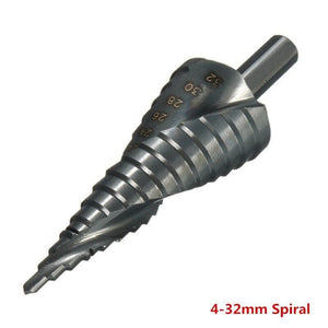 Planet Gates 100007505 4-32mm Spiral Multi-size HSS Steel Titanium Step Drill Bits 3-12/4-12/4-20/4-32mm Step Cone Cutting Tools Steel Wood Metal Drilling