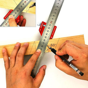 Planet Gates 100007505 45-90 Degree Woodworking Angle Scribe Height Ruler Carpenter Gauge Locator Steel Ruler Adjustable Fixed Block DIY Measuring Tool (Angle Ruler)