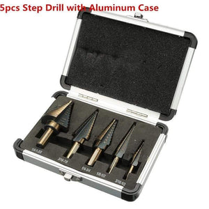 Planet Gates 100007505 5pcs Step Drill Multi-size HSS Steel Titanium Step Drill Bits 3-12/4-12/4-20/4-32mm Step Cone Cutting Tools Steel Wood Metal Drilling