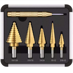 Planet Gates 100007505 6pcs Step Drill Multi-size HSS Steel Titanium Step Drill Bits 3-12/4-12/4-20/4-32mm Step Cone Cutting Tools Steel Wood Metal Drilling