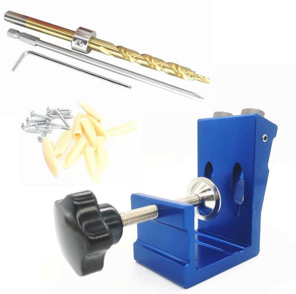 Planet Gates 100007505 blue Pocket Hole Drill Guide Dowel Jig Oblique Hole Locator Drilling Kit Aluminium Woodworker DIY Tools With 9mm Drill Bit