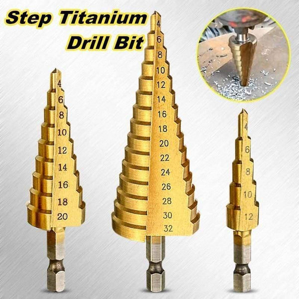 Planet Gates 100007505 Multi-size HSS Steel Titanium Step Drill Bits 3-12/4-12/4-20/4-32mm Step Cone Cutting Tools Steel Wood Metal Drilling