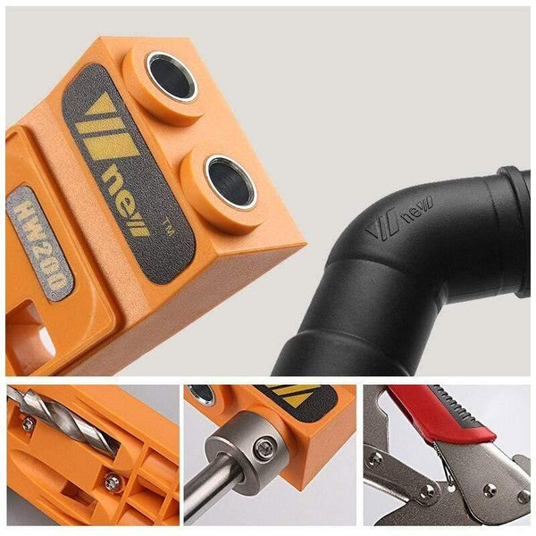 Planet Gates 100007505 Pocket Hole Jig Kit System Woodworking Inclined Hole Locator Puncher Locator W/ Step Drill Bit & Accessories