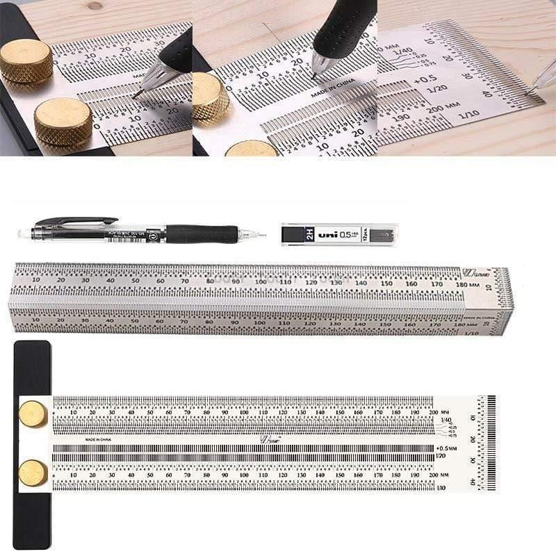 Planet Gates 100007505 Woodworking Scribe 180-400mm T-type Ruler Hole Scribing ruler crossed-out tool Line Drawing Marking Gauge DIY Measuring Tool