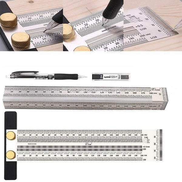 Planet Gates 100007505 Woodworking Scribe 180-400mm T-type Ruler Hole Scribing ruler crossed-out tool Line Drawing Marking Gauge DIY Measuring Tool