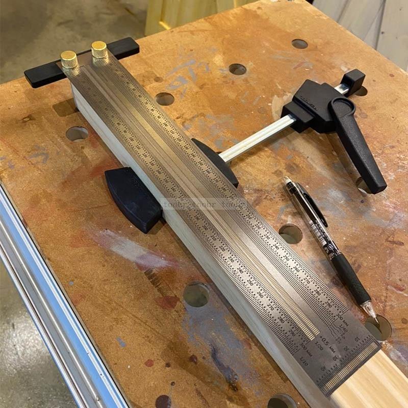 Planet Gates 100007505 Woodworking Scribe 180-400mm T-type Ruler Hole Scribing ruler crossed-out tool Line Drawing Marking Gauge DIY Measuring Tool