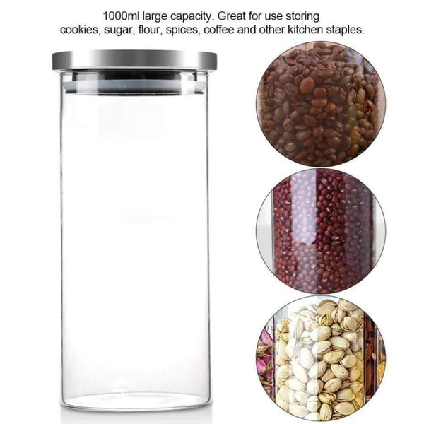 Planet Gates 1000ML Tea Coffee Sugar Storage Jars Glass Jars And Lids Storage Bottle Containers Home Kitchen Organization And Storage