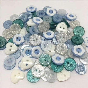 Planet Gates 1000pcs 11-13mm Randomly Blue Mixed Resin Buttons Heart Flower Round Button Sparkly Glitter Sewing Embellishments
