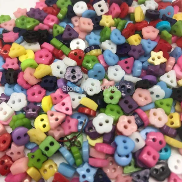 Planet Gates 1000pcs Mixed 6mm Mini Tiny Buttons Heart Flower Star Resin Round Sewing Doll Clothes Button Embellishments Scrapbook Cardmaking