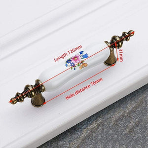 Antique Bronze Ceramic Cabinet Handles Zinc Alloy Drawer Knobs Wardrobe Door Handles Morning Glory European Furniture Handle
