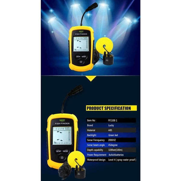Planet Gates 100m LCD přenosný sonar s čidlem, rybářský návnadový senzor, alarm, paprskový snímač, echolotu s displejem, hlubší rybářský návnadový senzor