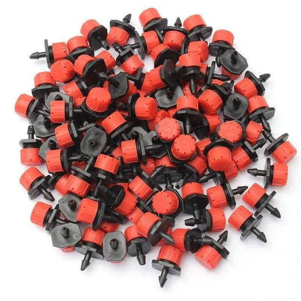 Planet Gates 100Pcs 1/4Inch Adjustable Micro Drip Irrigation System Watering Sprinklers Anti-clogging Emitter Dripper Red Garden Supplies