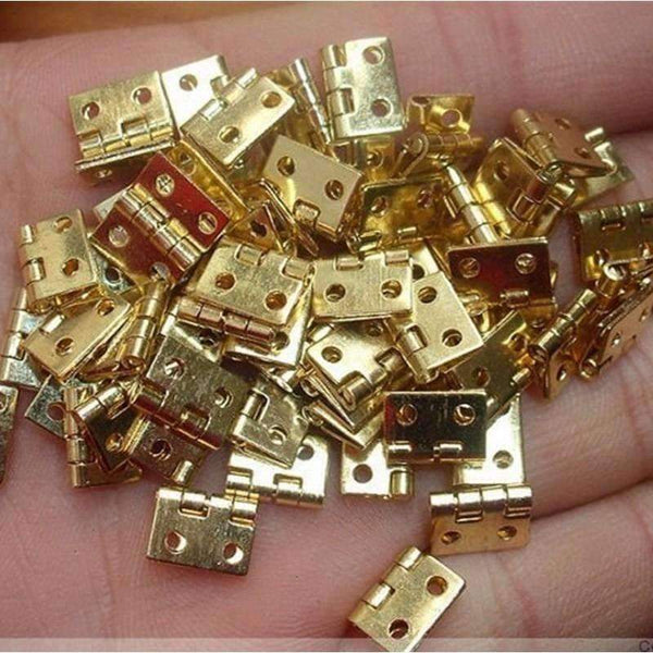 Planet Gates 100PCS 10*8MM Brass Plated Metal Hinge Jewelry Wooden Box Cabinet Door Mini Hinges Antique 4 Holes With Nails Furniture Hardware