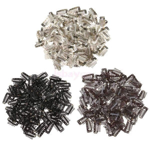 Planet Gates 100Pcs 35mm Steel 10Teeth Snap Comb Clips with Rubber for Wig Toupee Hair Extension Hairpiece - Black/ Brown/ Silver