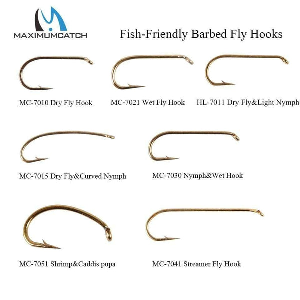 Planet Gates 100pcs 4#-22# Fish-Friendly Barbed Fly Fishing Hooks Dry&Wet&Nymph&Shrimp Caddis Pupa Streamer Fly Hooks