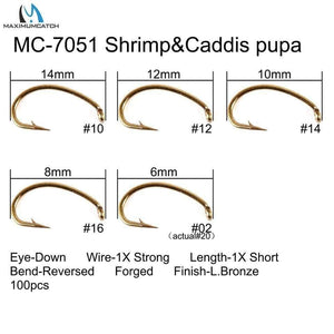 Planet Gates 100pcs 4#-22# Fish-Friendly Barbed Fly Fishing Hooks Dry&Wet&Nymph&Shrimp Caddis Pupa Streamer Fly Hooks